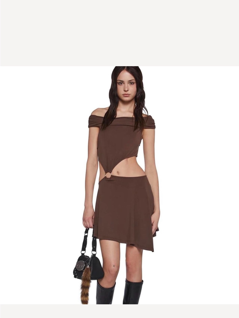 Brown Off the Shoulder Dress